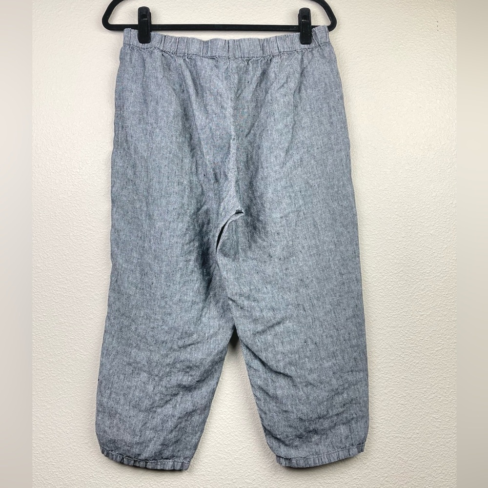 J.Jill Women's Medium Petite 100% Love Linen Grey Capris Pull On Elastic Pants - Picture 9 of 11